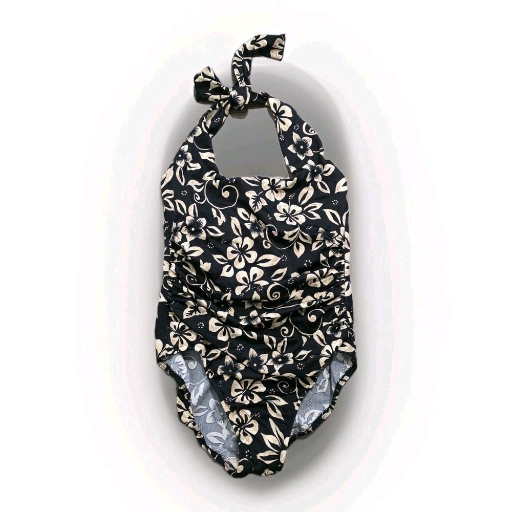 Lands End Womens Size 10 One Piece Swimsuit Floral Halter Bathing Suit Beach
